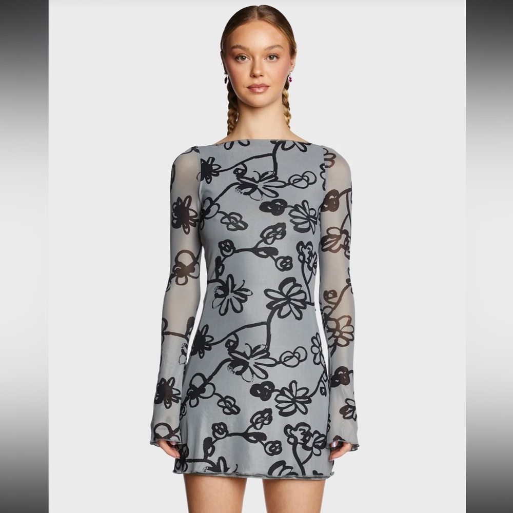 Motel SEVILA MINI DRESS - FLOWER GREY